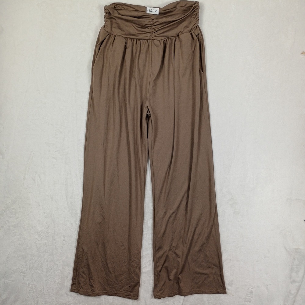 TARSE Wide Leg Pants Womens Large Brown Smocked High Waist Boho Summer Festival